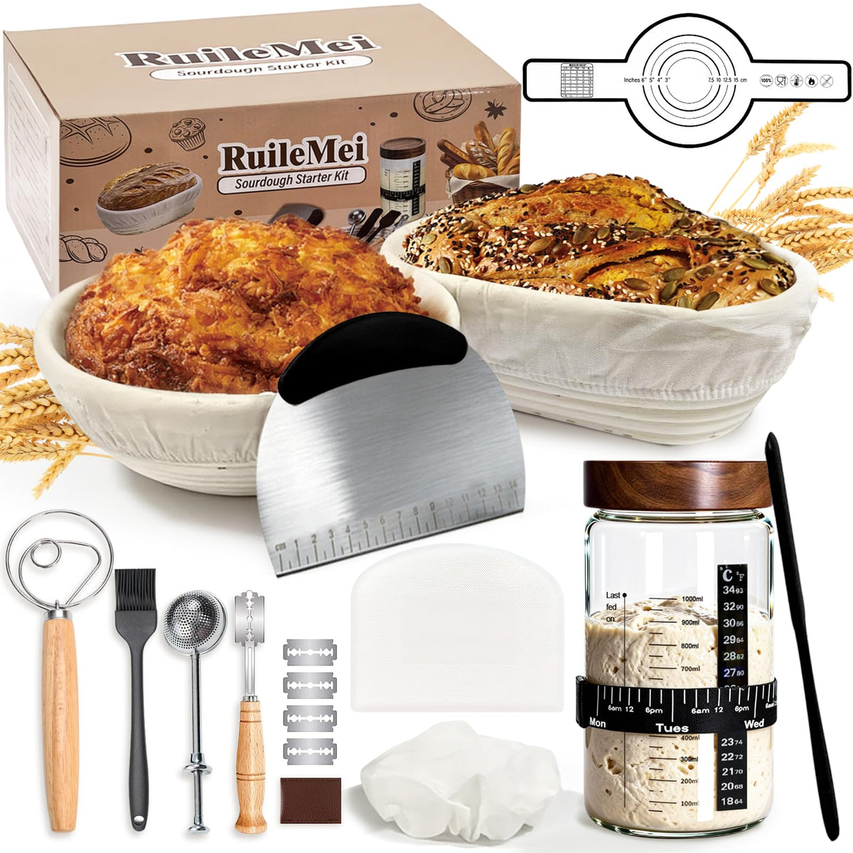 RuileMei sourdough jar with wooden lid for steady fermentation and easy cleaning