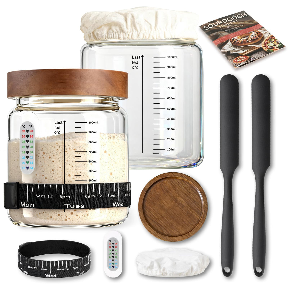 RuileMei sourdough starter jar with wide mouth for easy mixing and feeding.