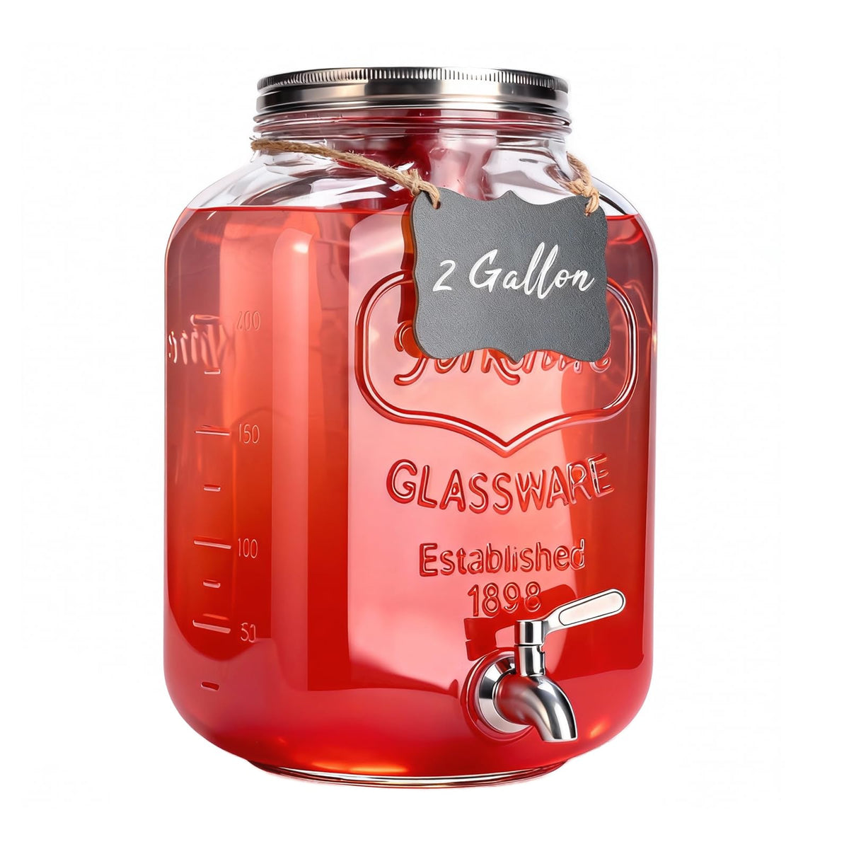 RuileMei 2-gallon glass dispenser with stainless steel spigot ensures mess-free serving.