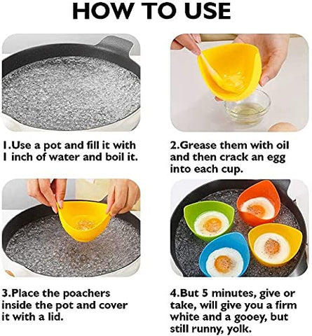Ruiwin four-pack egg poacher cups in bright color varieties