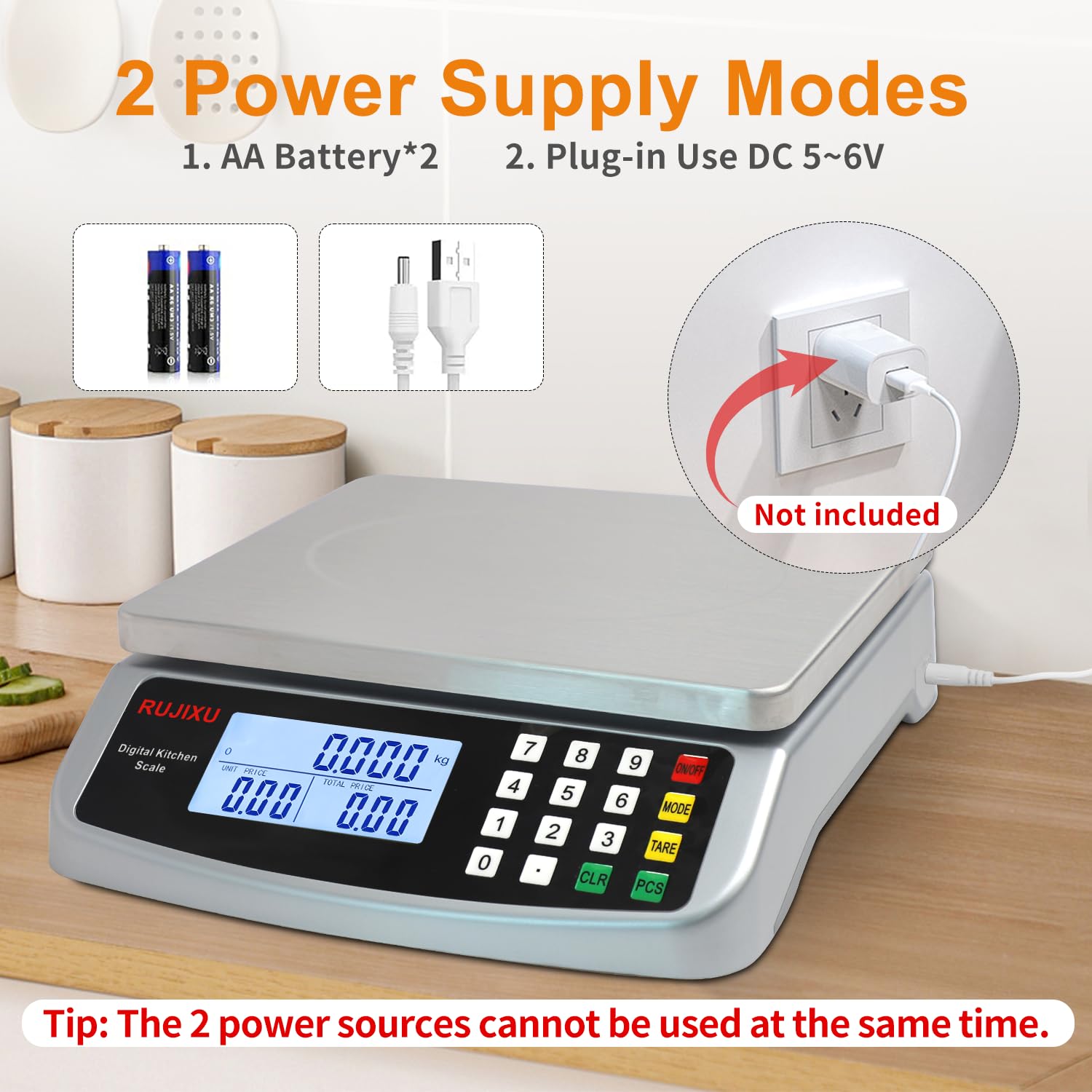 RUJIXU scale offers battery or USB power for flexibility
