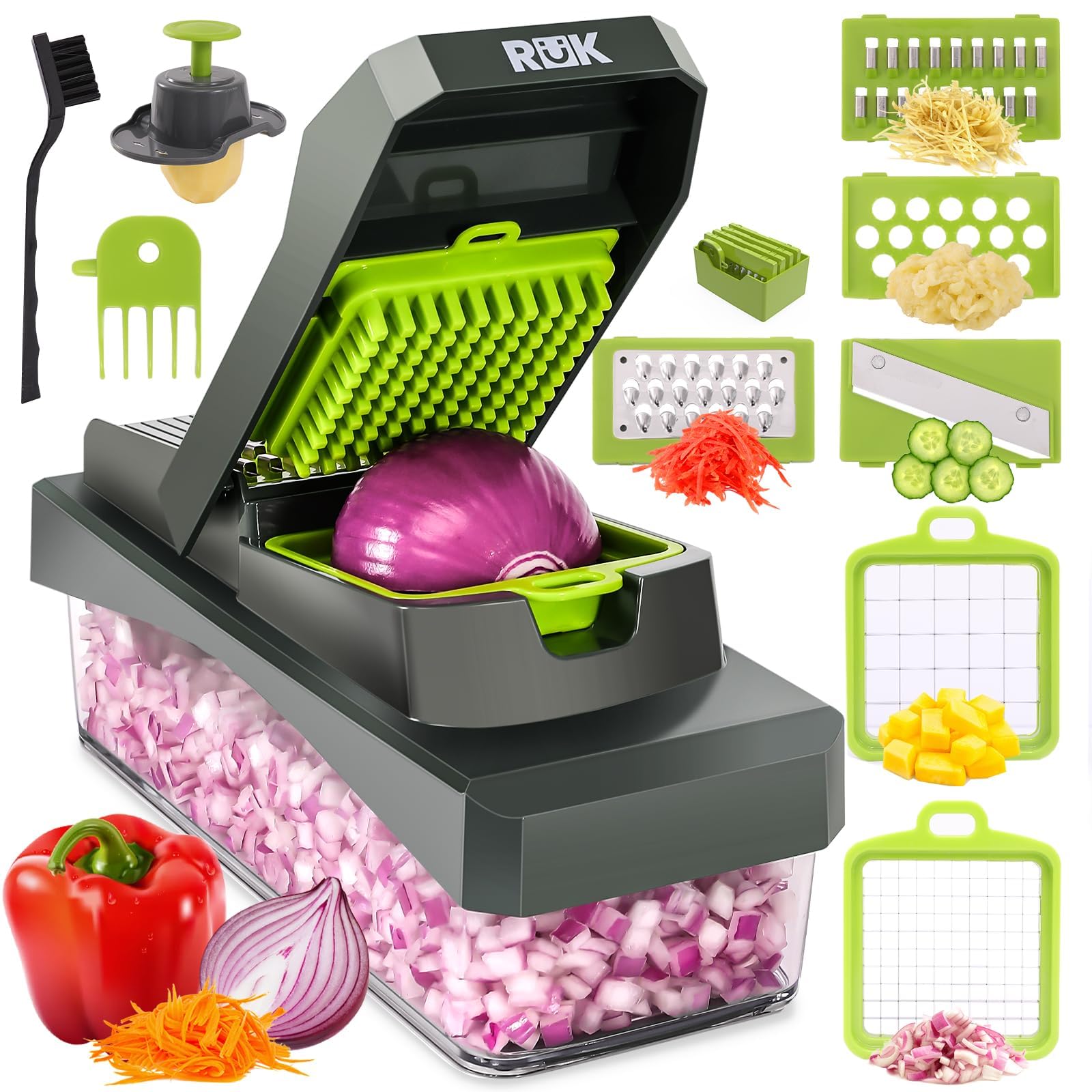 RüK 10-in-1 chopper assembly showcases compact all in one prep station for easy meals