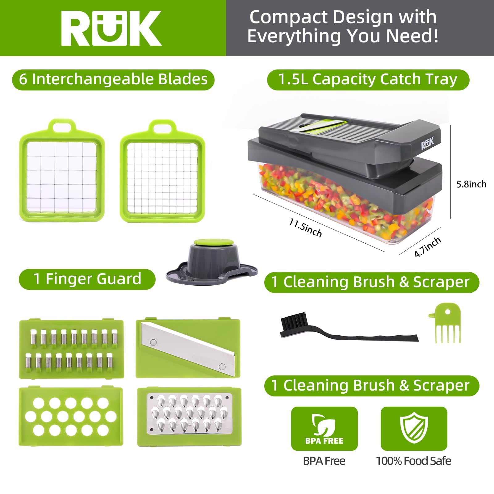 RüK vegetable chopper blades dice array enables precise prep for salads and sides