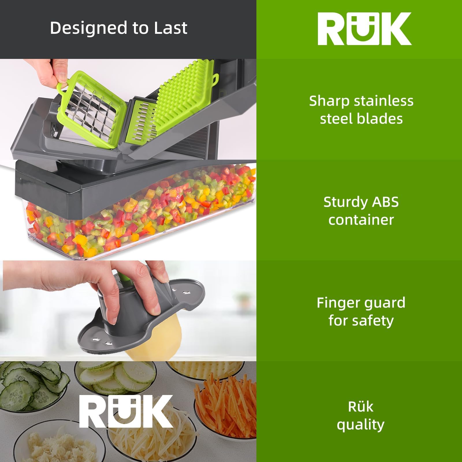 RüK ergonomic design promotes comfortable, safe use during meal prep