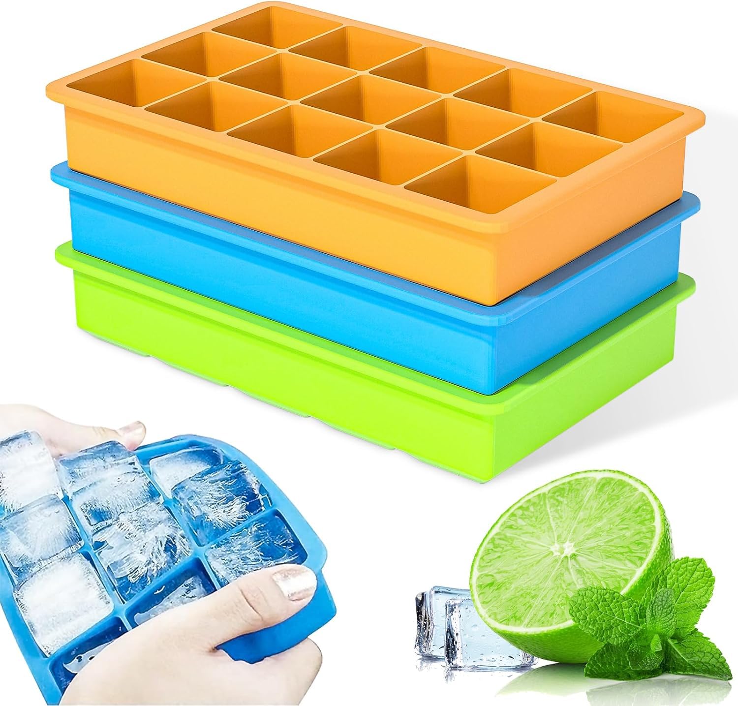 RUN HELIX ice tray front view showing three-pack silicone trays for versatile cooling