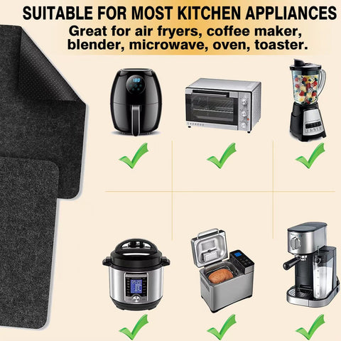 Runeaoys four-piece black mats pack covers multiple appliances for organized spaces.