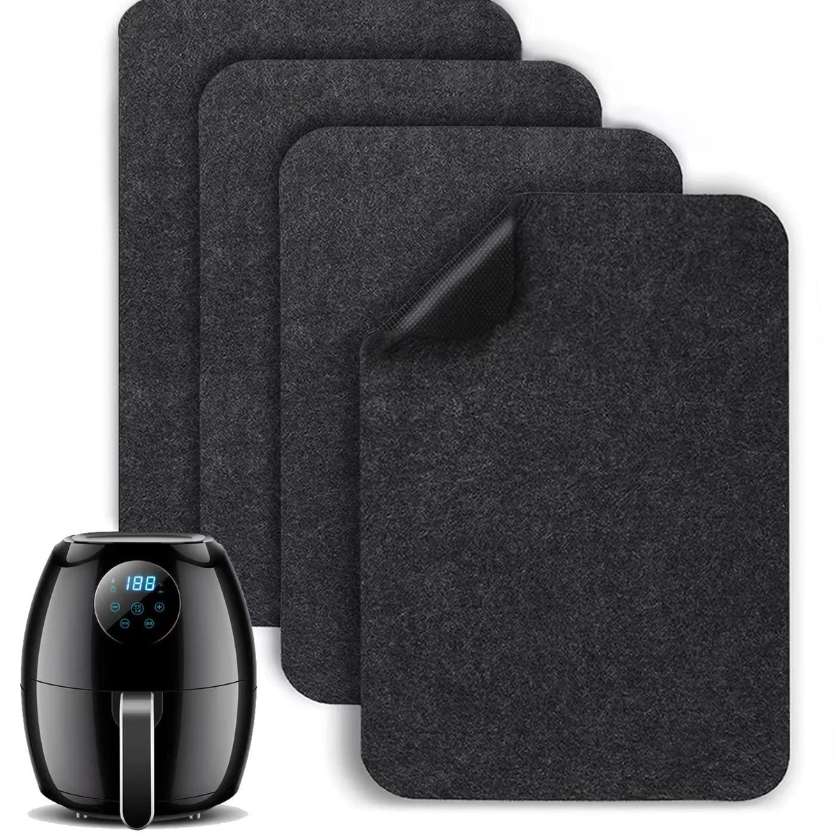 Runeaoys heat-resistant mats under the air fryer on a countertop protect surfaces.