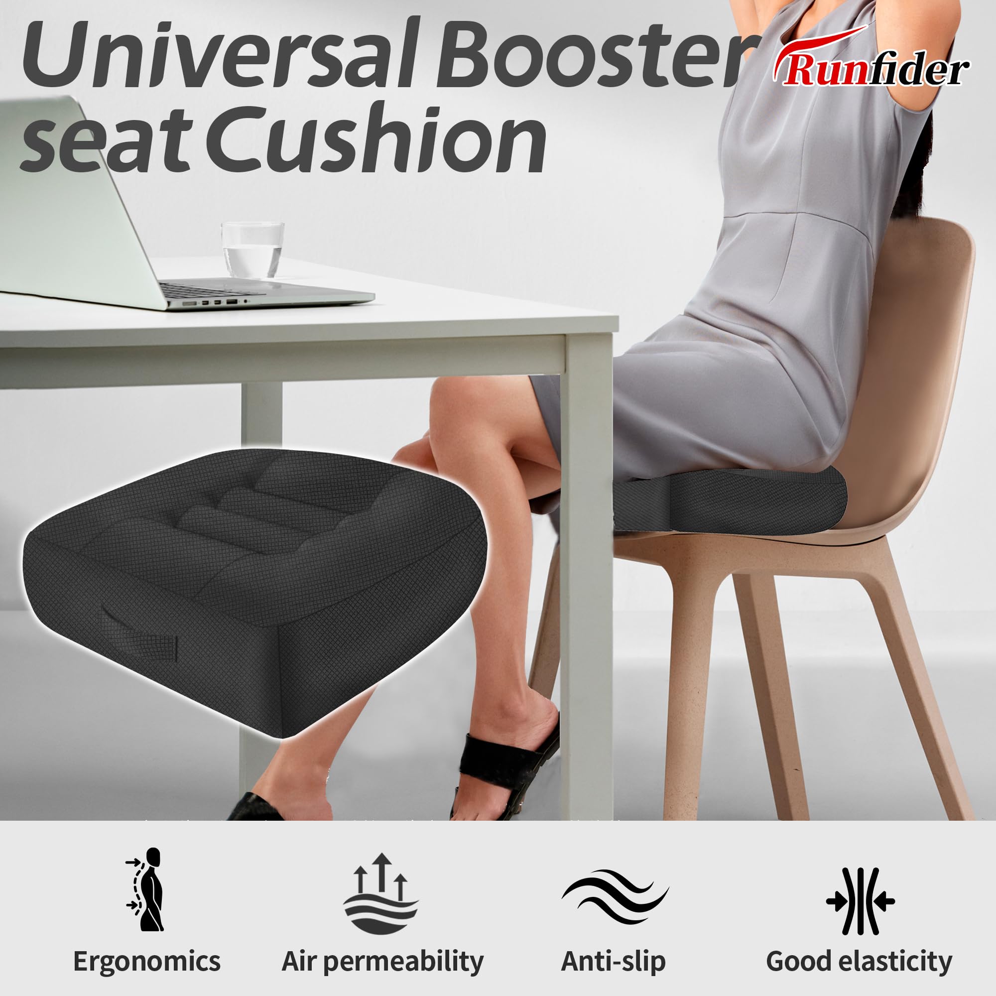 Runfider car booster non-slip-base keeps the cushion secure on various seats.