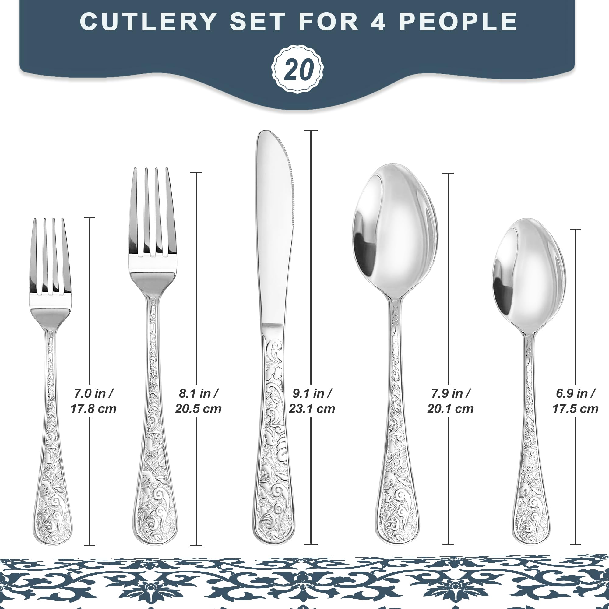 Runfly flatware set with floral laser-etched patterns, elevating table aesthetics