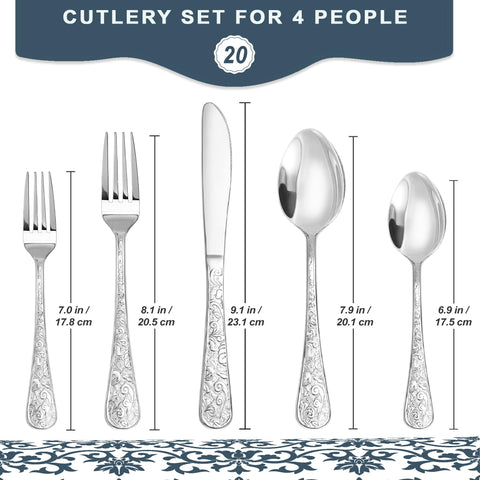 Runfly flatware set with floral laser-etched patterns, elevating table aesthetics