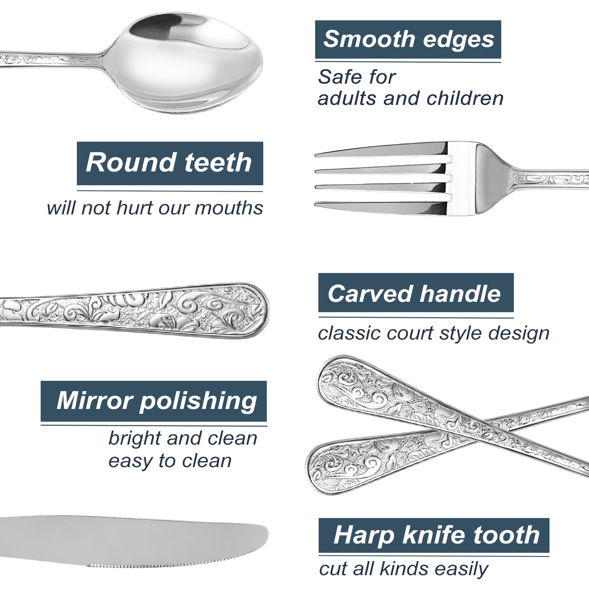 Runfly silverware set features mirror polish for easy cleaning and shine