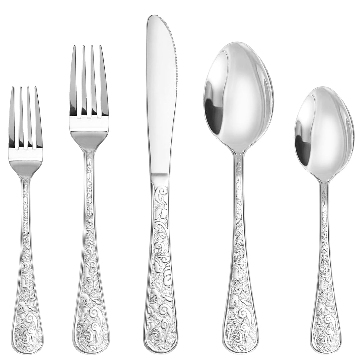 Runfly vintage carved flatware set for four, ideal for family meals