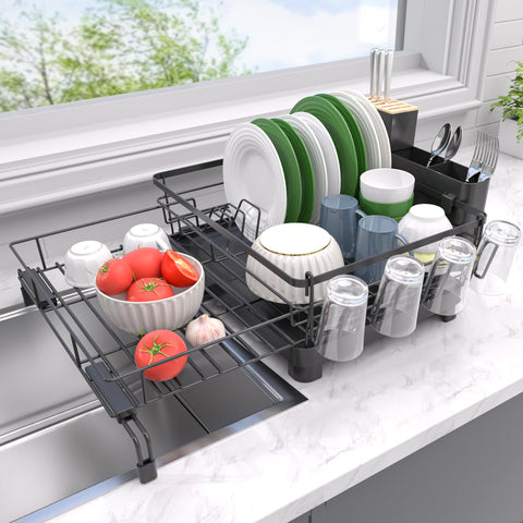 Runnatal dish drying rack over-sink with drainboard for tidy countertops