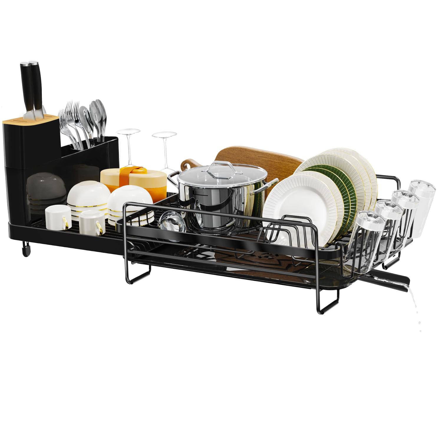 Runnatal expandable dish rack setup showing wide capacity for plates and cups