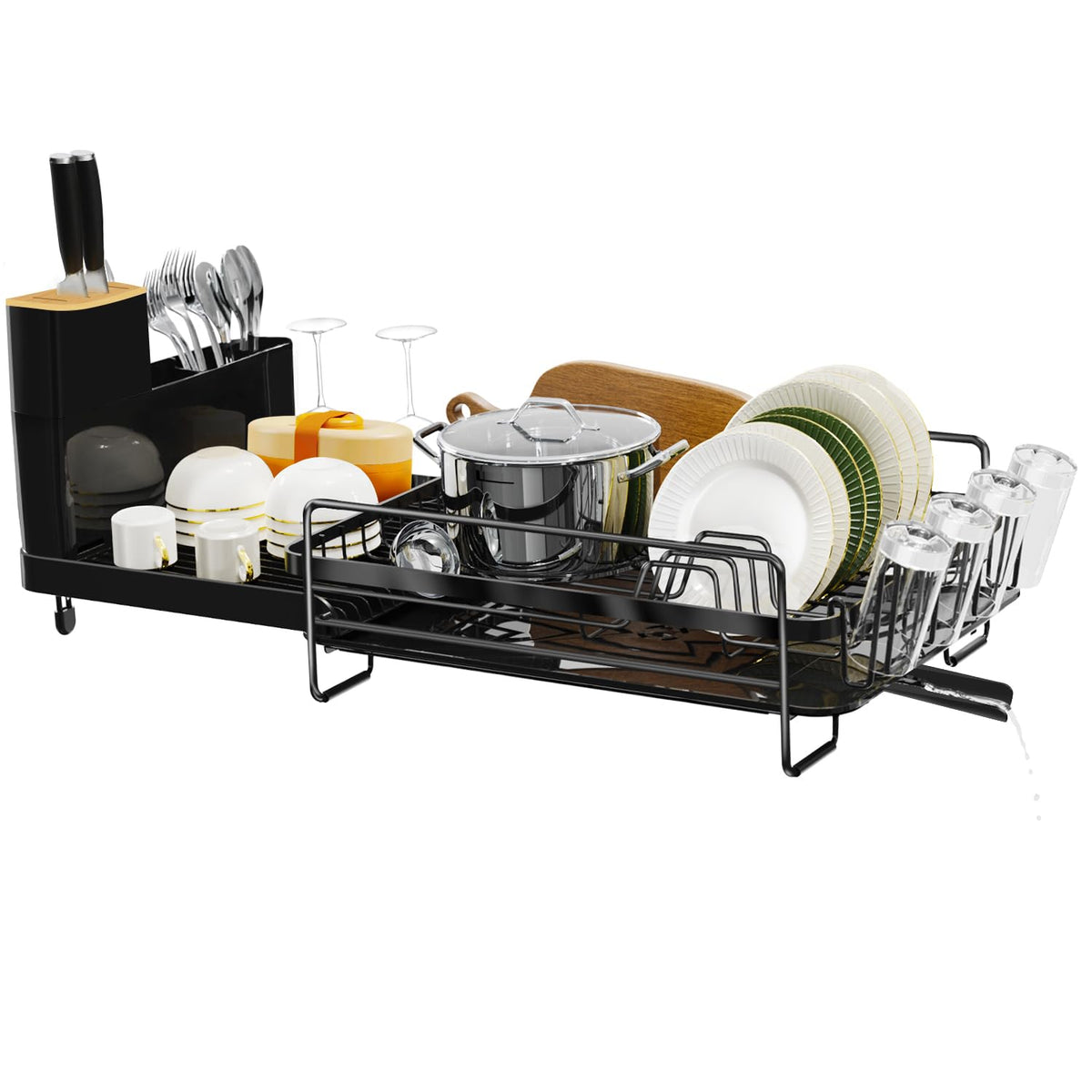 Runnatal expandable dish rack setup showing wide capacity for plates and cups