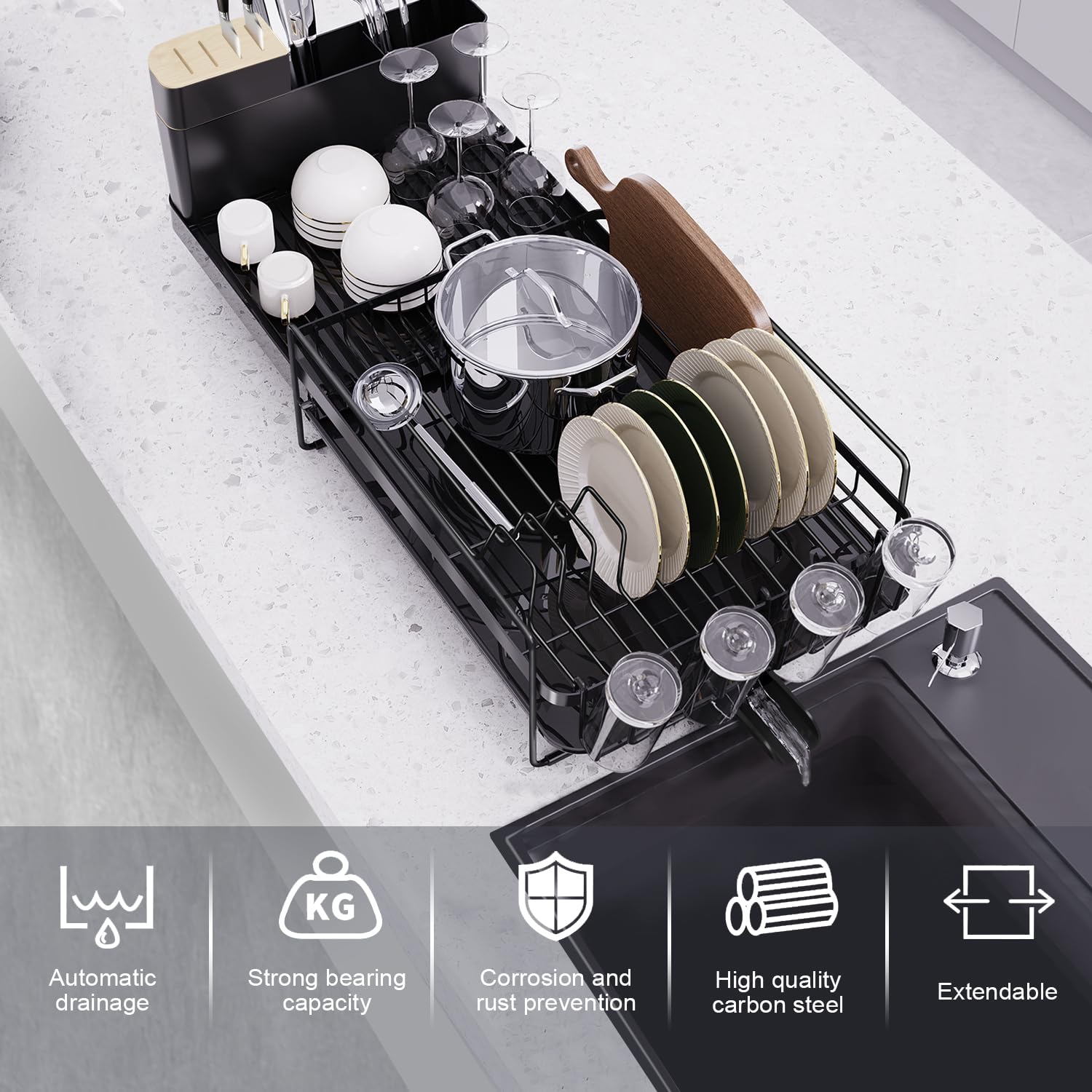 Runnatal Large Dish Drying Rack with Drainboard Set – Expandable Count ...