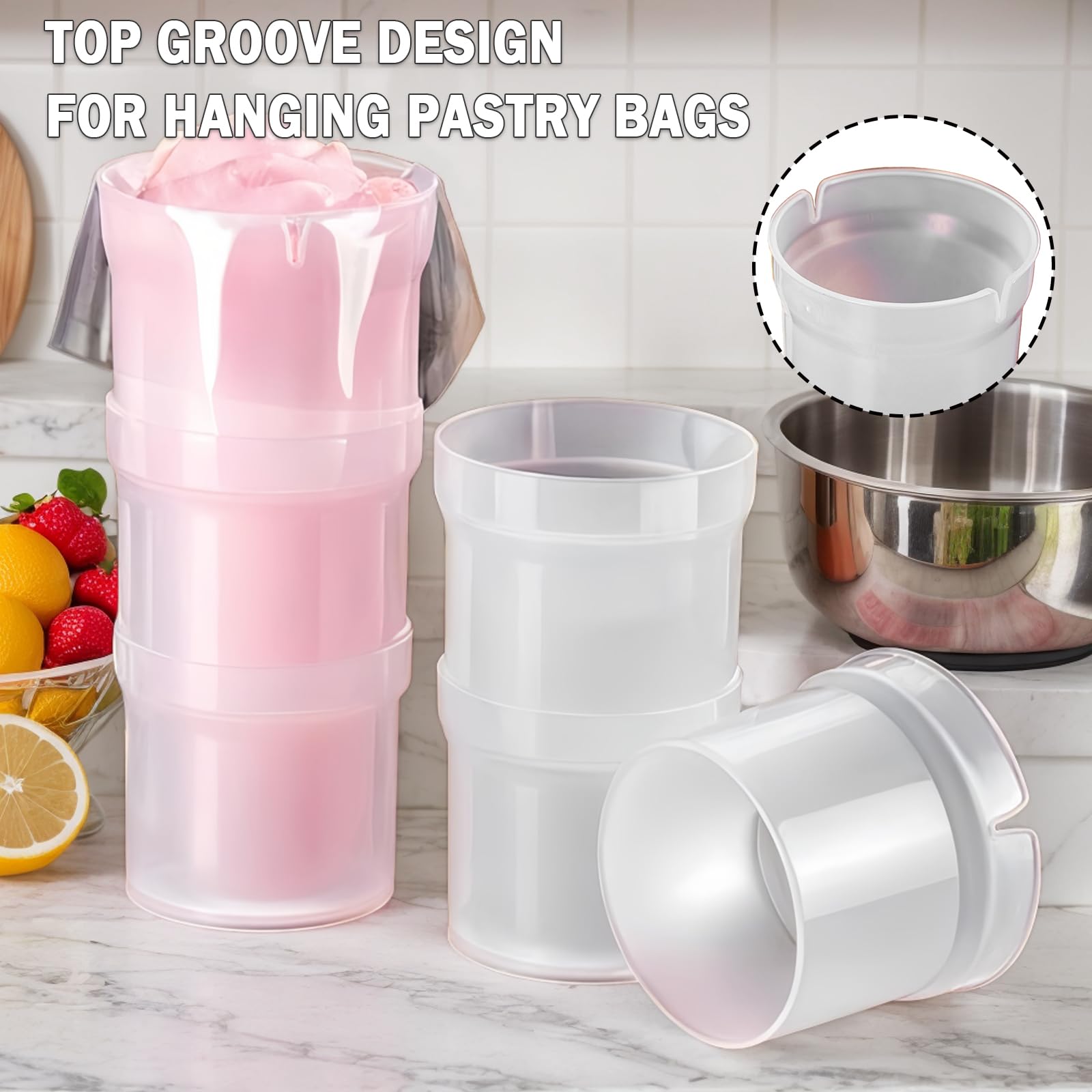 Runspich piping bag holder assembly enables quick setup and storage.