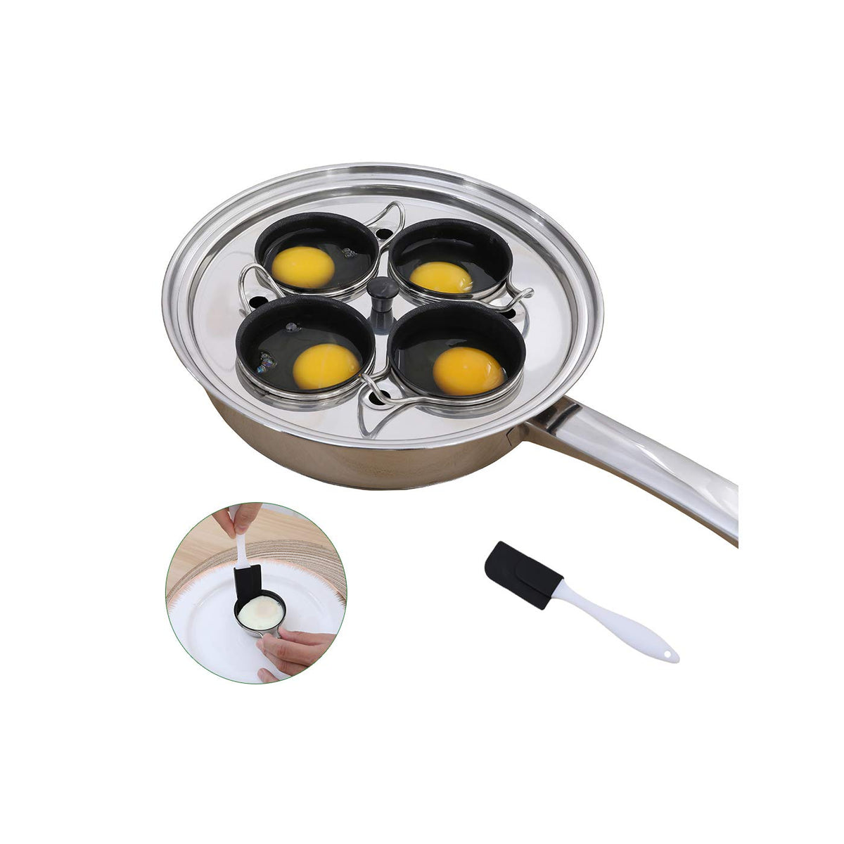 RUNZI egg poacher pan outer view shows durable stainless steel construction suitable for induction cooking.