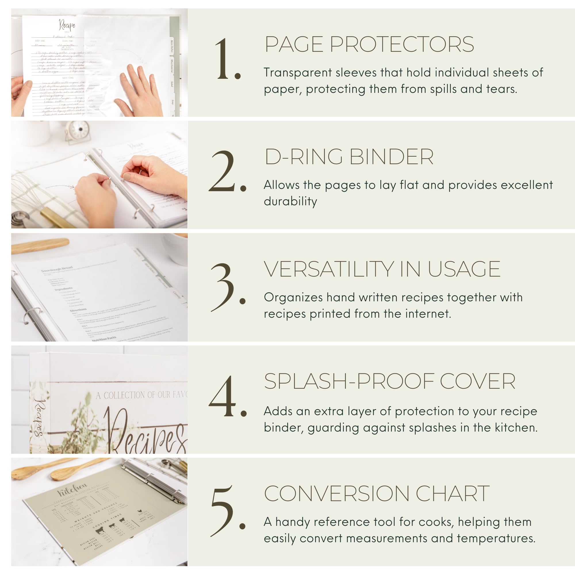 Rural Roots Recipe Binder with splash-resistant cover protects kitchen notes.