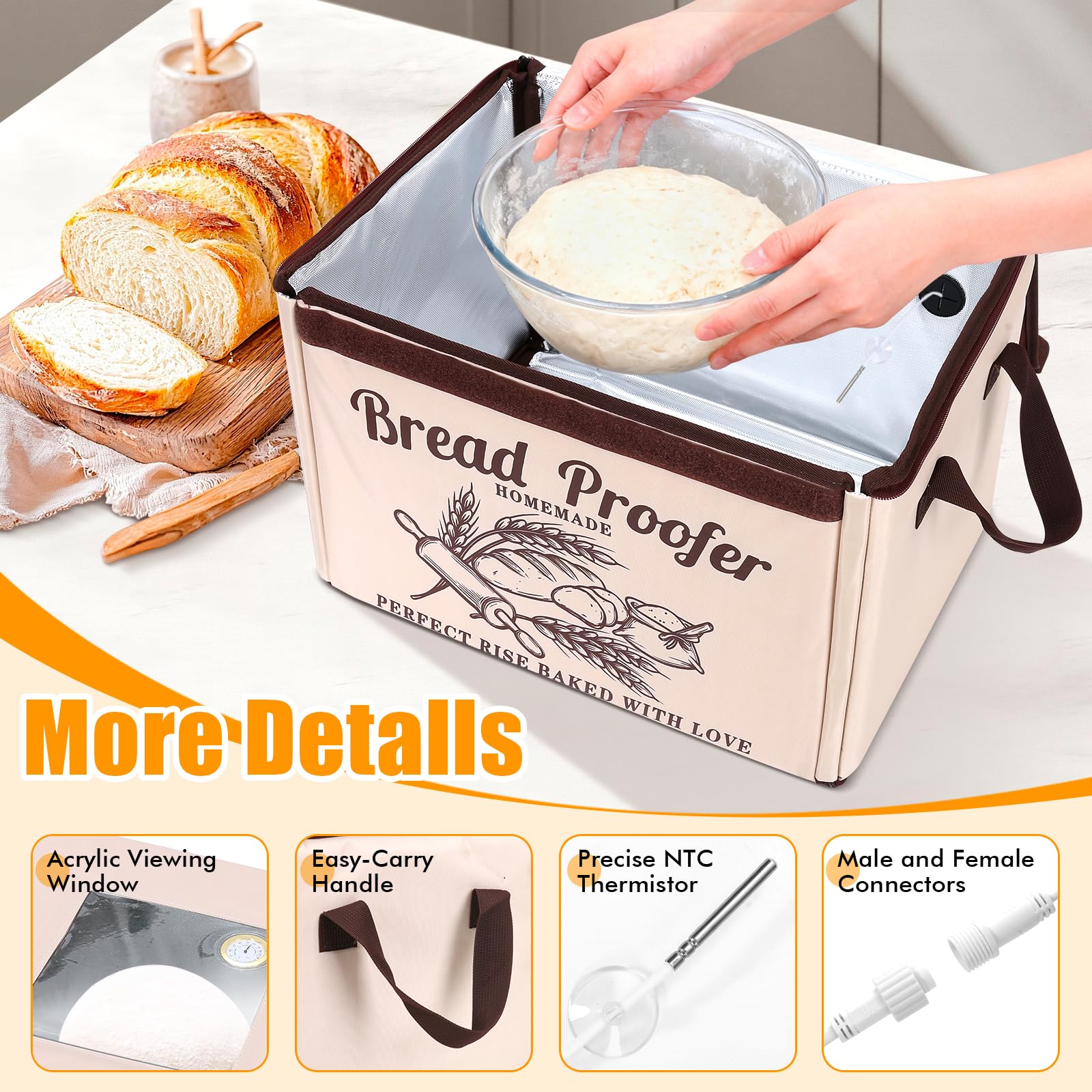 RusicEss Stainless steel rack inside supports multiple doughs for batch proofing