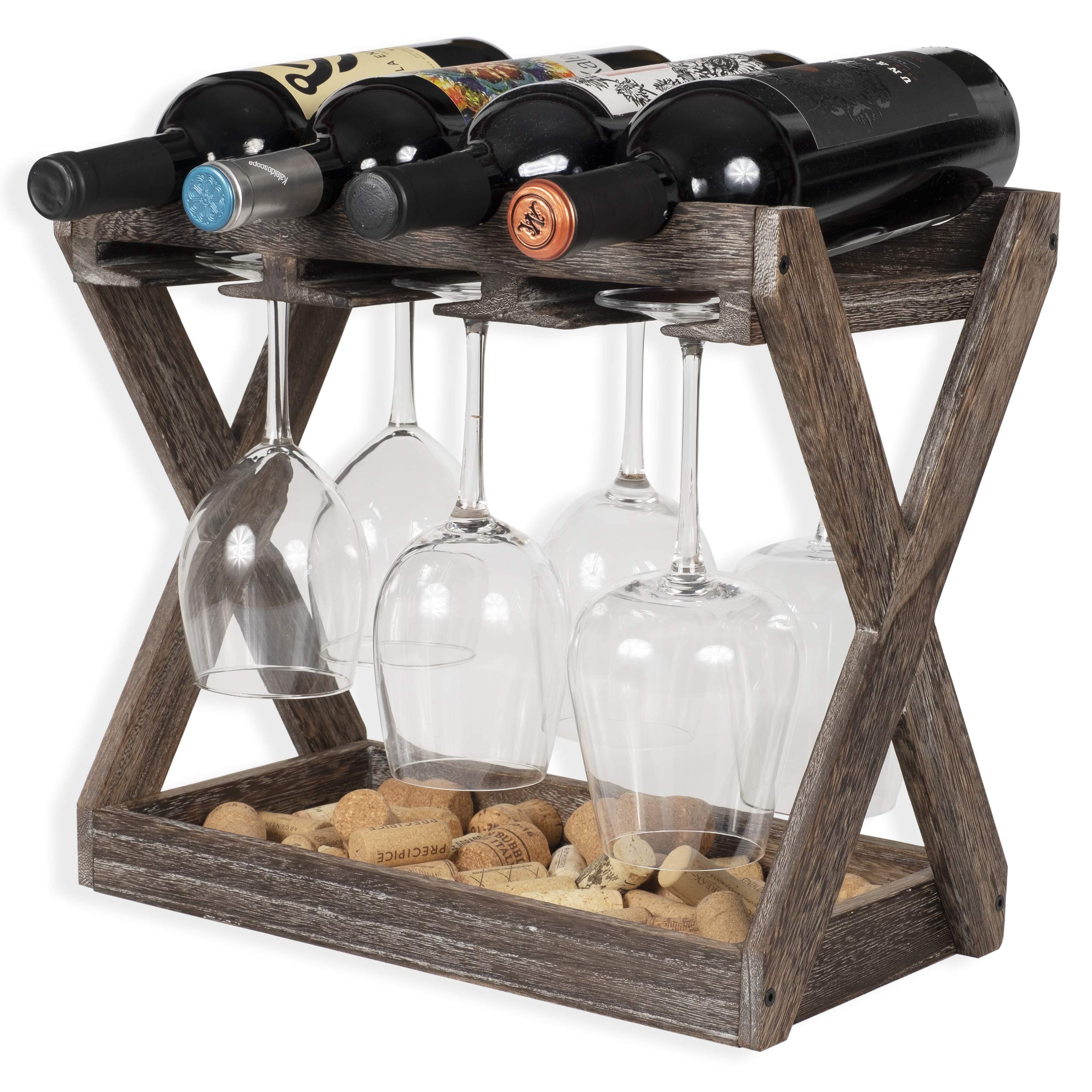Rustic State Cava wine rack holds 4 bottles on walnut wood