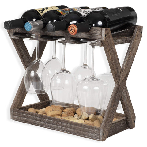 Rustic State Cava wine rack holds 4 bottles on walnut wood