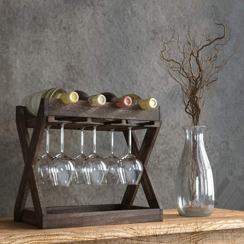 Rustic State Cava stores 6 stemware glasses on a compact counter