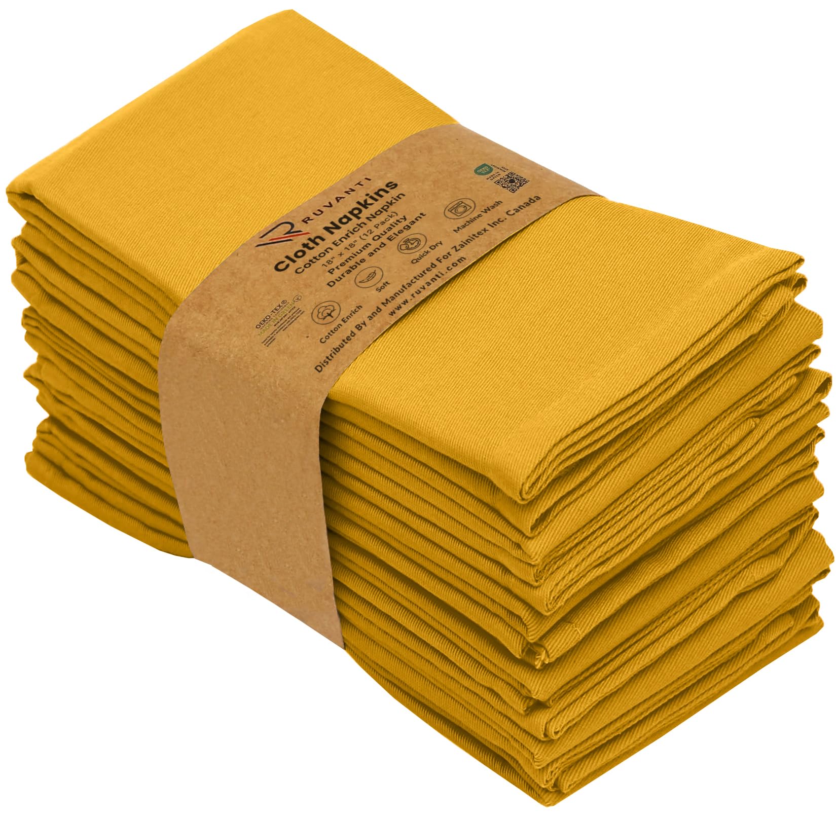 Ruvanti mustard napkins 18x18 flatlay highlighting durable, reusable dining essentials for events