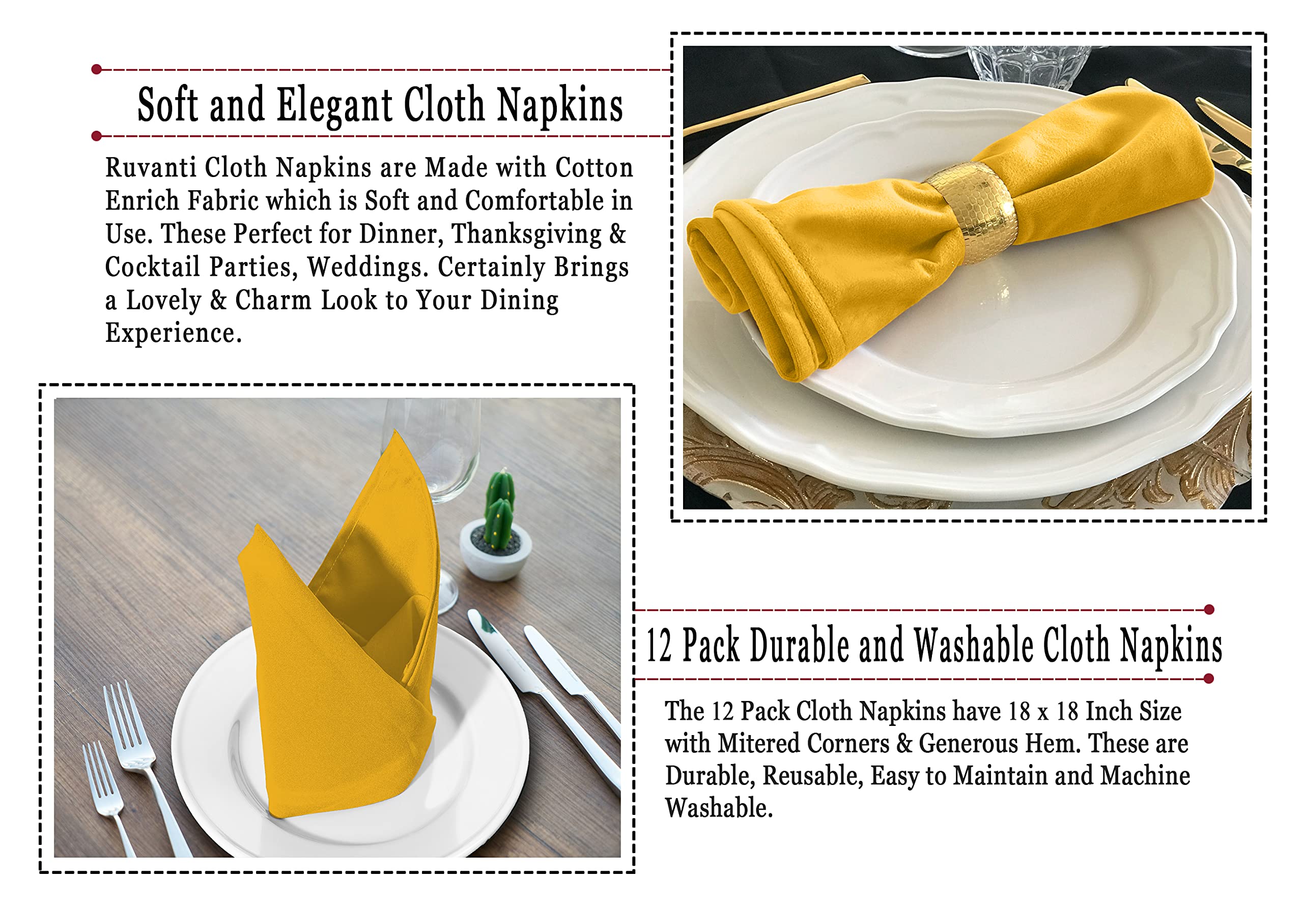 Ruvanti 12-pack mustard napkins with cotton blend texture