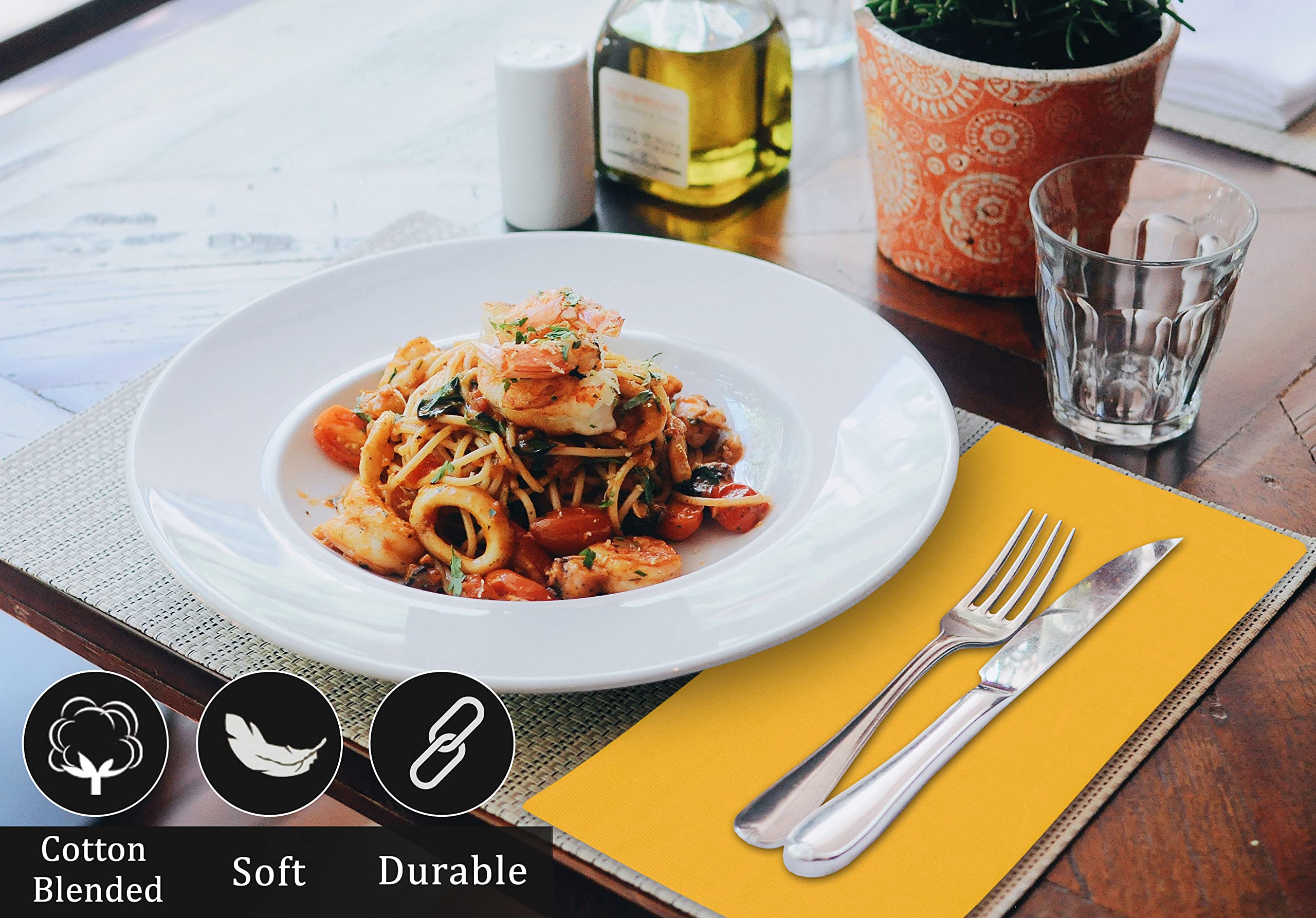 Ruvanti mustard napkins on a formal banquet table