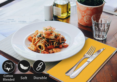 Ruvanti mustard napkins on a formal banquet table