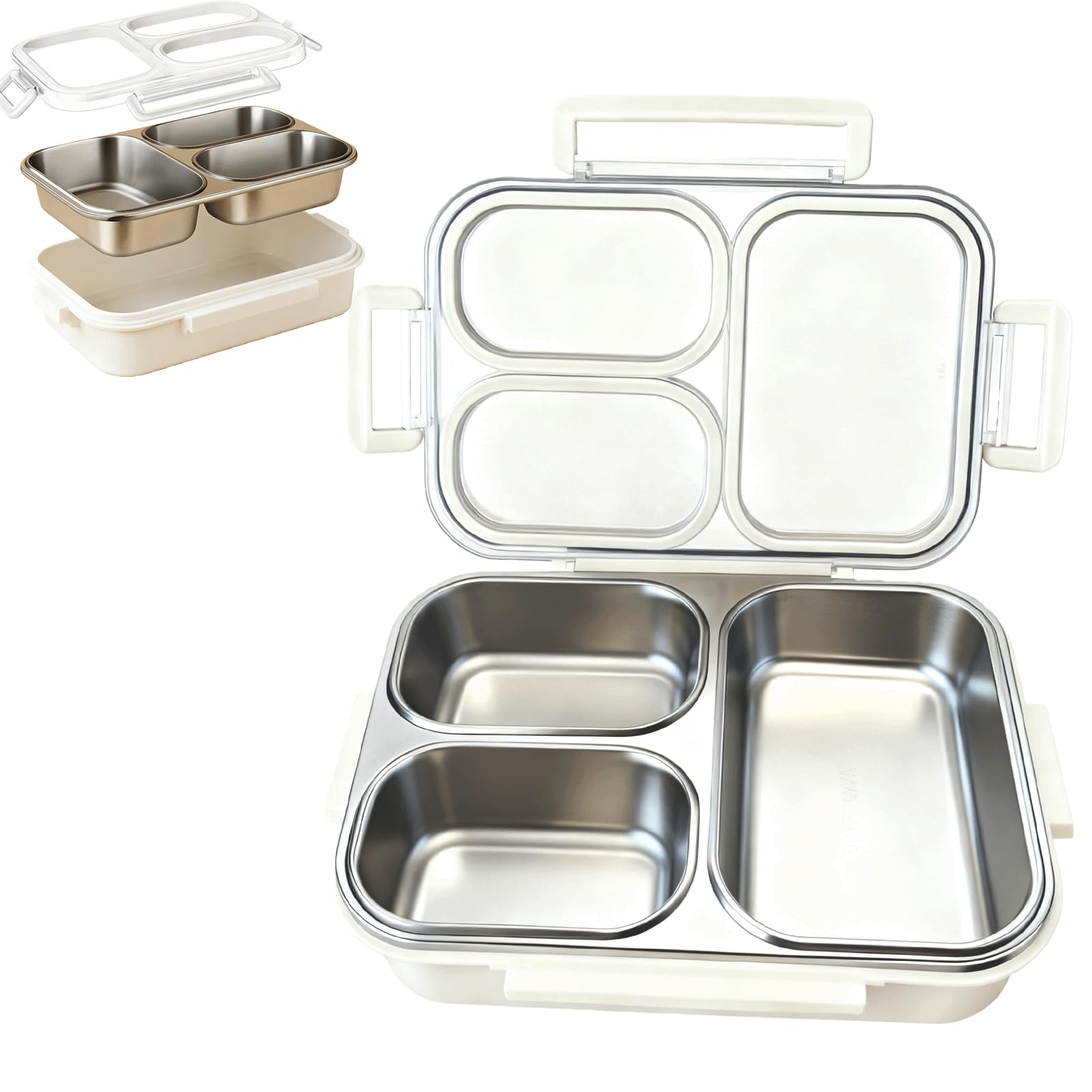 RVPYK stainless steel bento box with leakproof three compartments keeps meals separate.