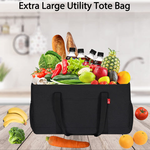 RVSNQ Tote with foldable bottom panel maintains shape during heavy item storage.