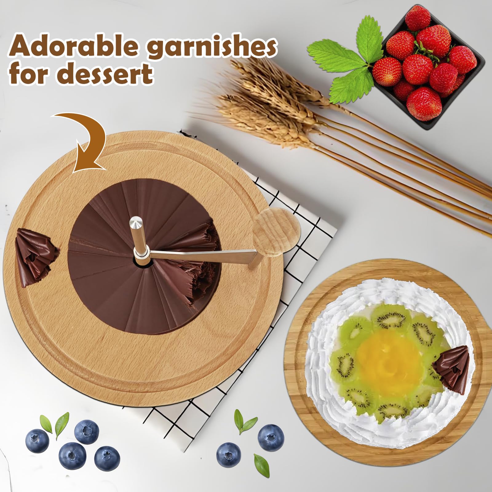 RWIXR cheese curler dessert-presentation adds refined chocolate curls to desserts