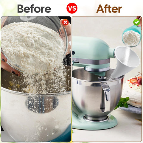 RWIXR Flour Funnel smoothly pours wet ingredients into the bowl.