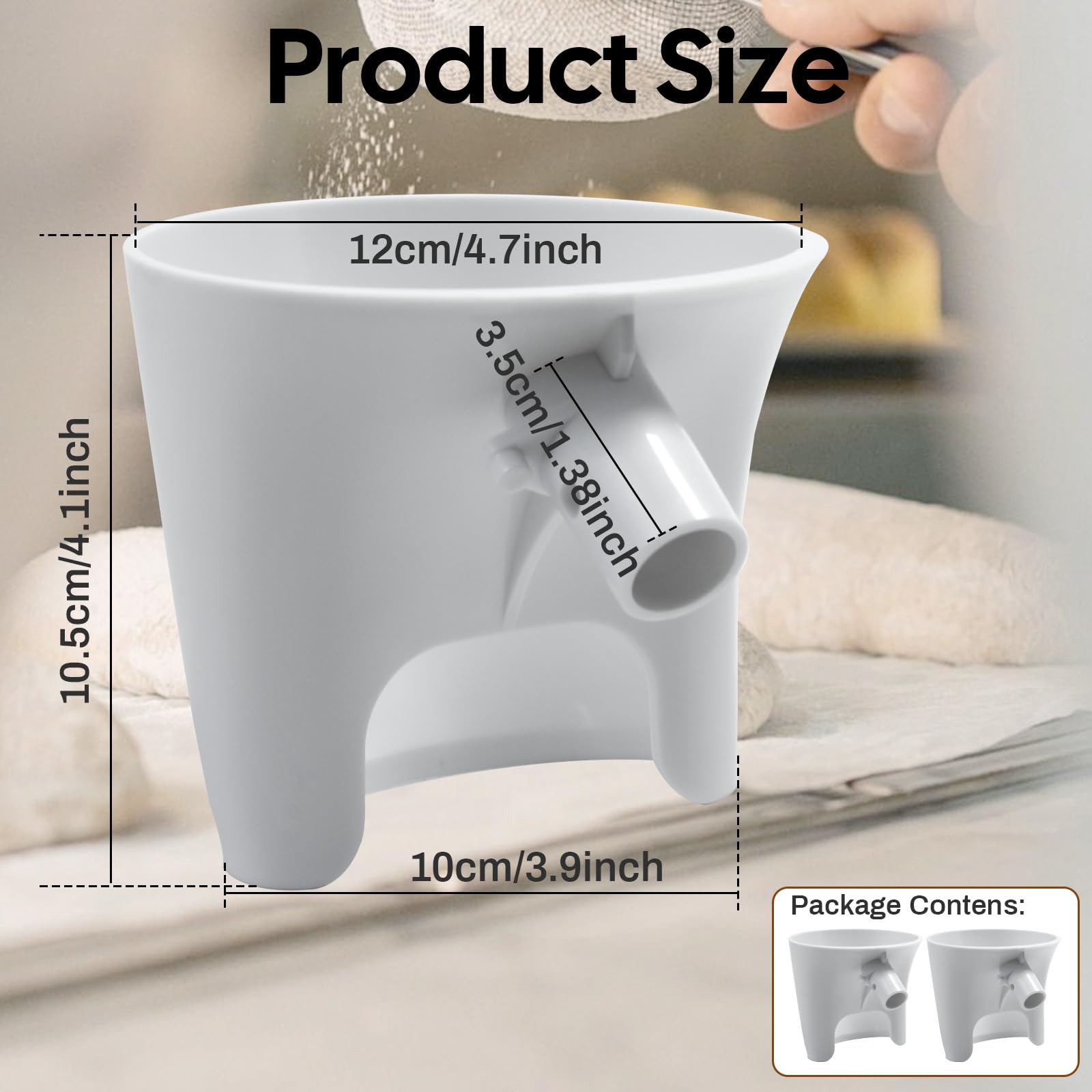 RWIXR Flour Funnel attaches securely to tilt-head front hub for reliable pouring.