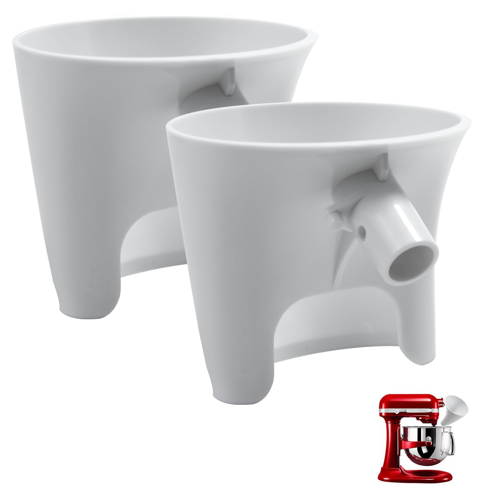 RWIXR Flour Funnel attached to tilt-head mixer front hub for clean, controlled pours.