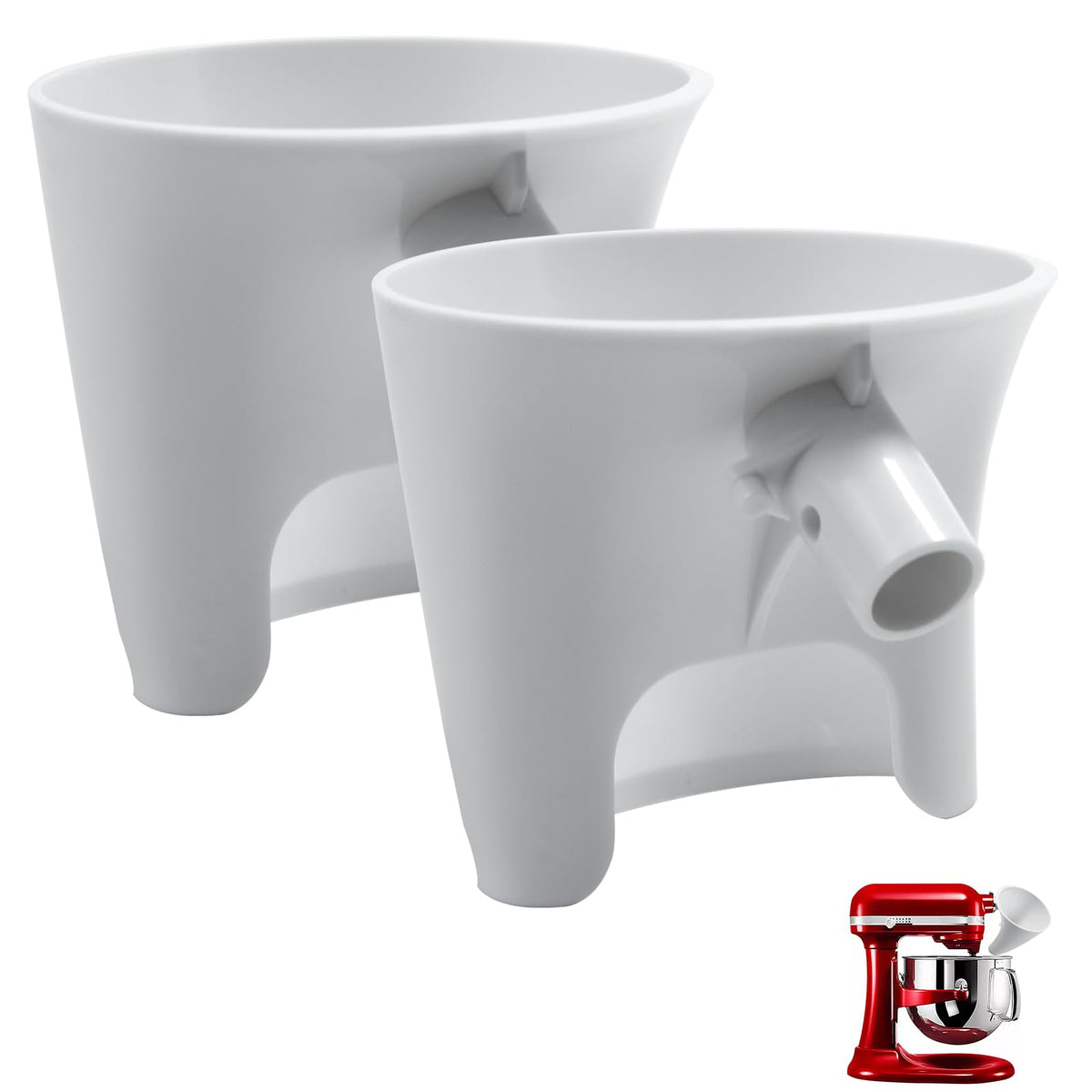 RWIXR Flour Funnel attached to tilt-head mixer front hub for clean, controlled pours.