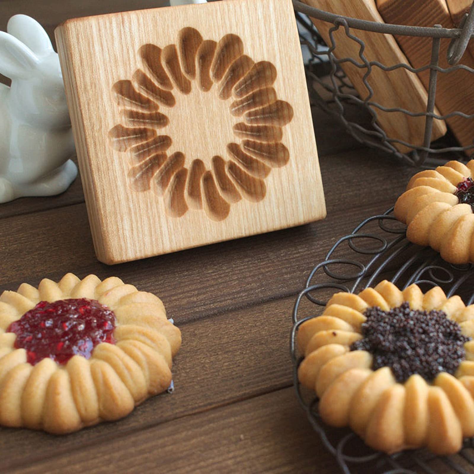 Ryetaga Shape B wooden cookie mold outer press for perfect dough cuts