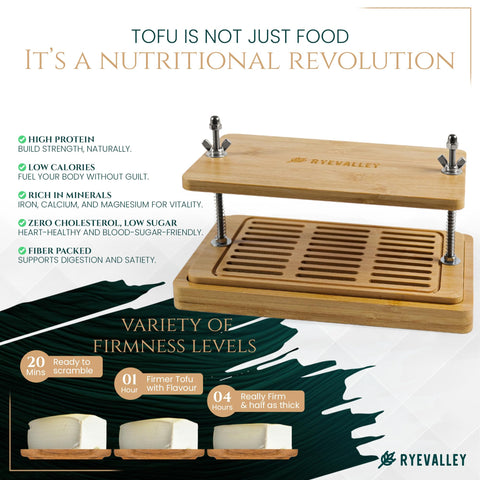 ryevalley bamboo tofu press with drain tray keeps counters clean during pressing