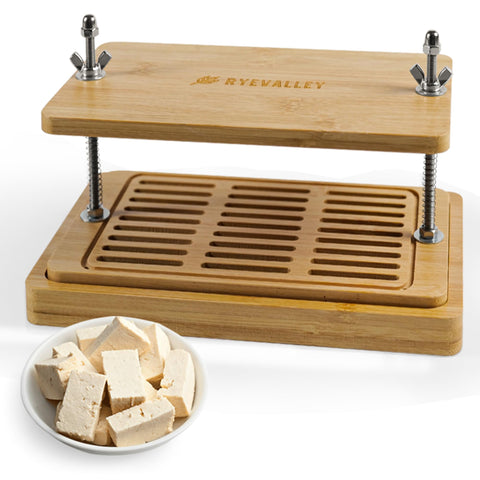 ryevalley bamboo tofu press front view demonstrates sturdy design for even water removal