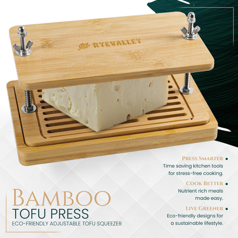ryevalley bamboo tofu press top angle highlights compact footprint for quick prep