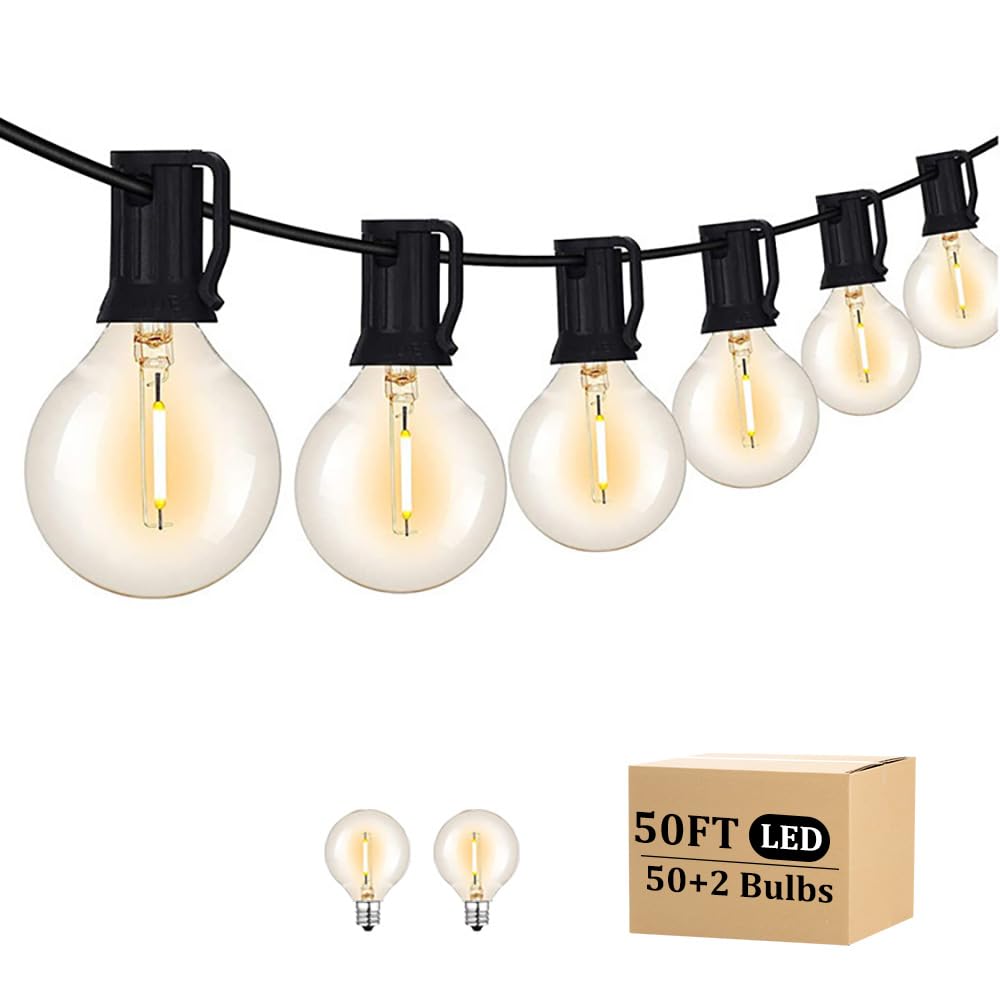RYKUG Outdoor String Light on patio provides warm ambience for evenings.