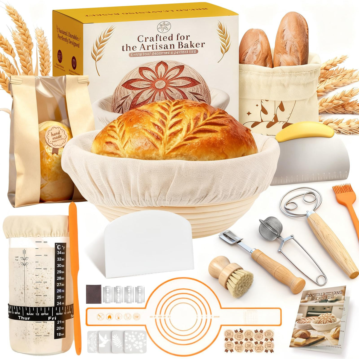 Rymtox complete sourdough kit basket for proofing with natural rattan texture and shape retention