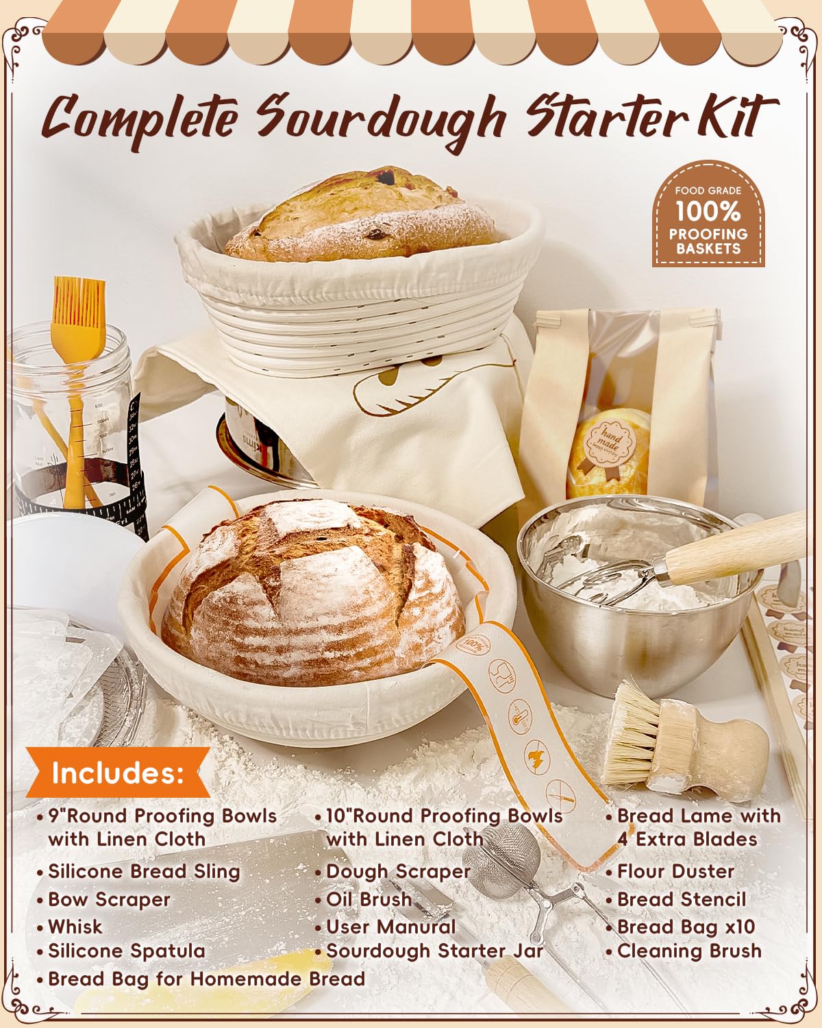 RYMTOX oval 10-inch proofing basket preserves dough shape for long loaves