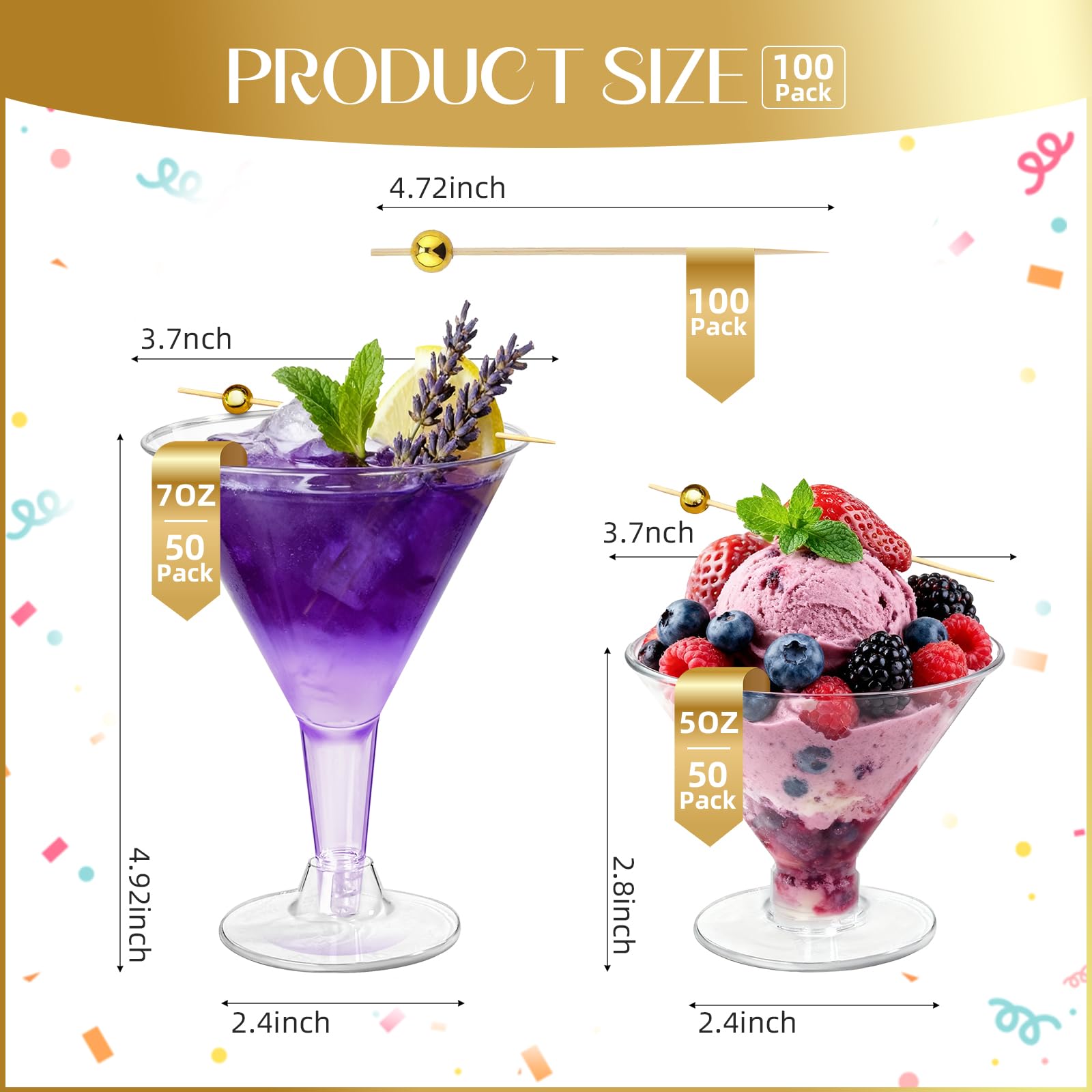 RYTOXILO short 5oz martini glass in clear plastic for desserts and bites