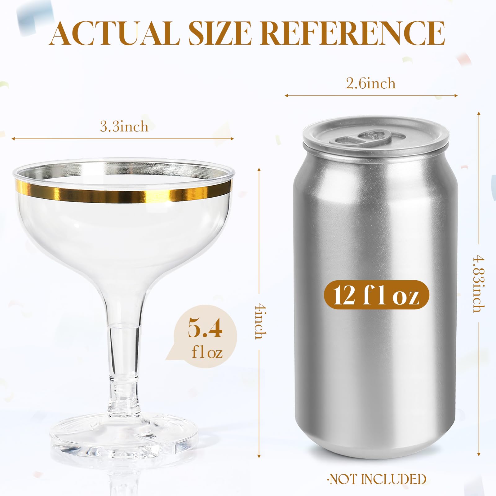 RYTOXILO plastic coupe glasses with gold rim, brilliant under lighting for weddings.
