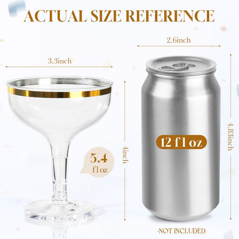 RYTOXILO plastic coupe glasses with gold rim, brilliant under lighting for weddings.