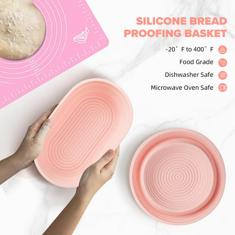 RYTOXILO silicone banneton baskets showing nonstick, easy-clean proofing surfaces.