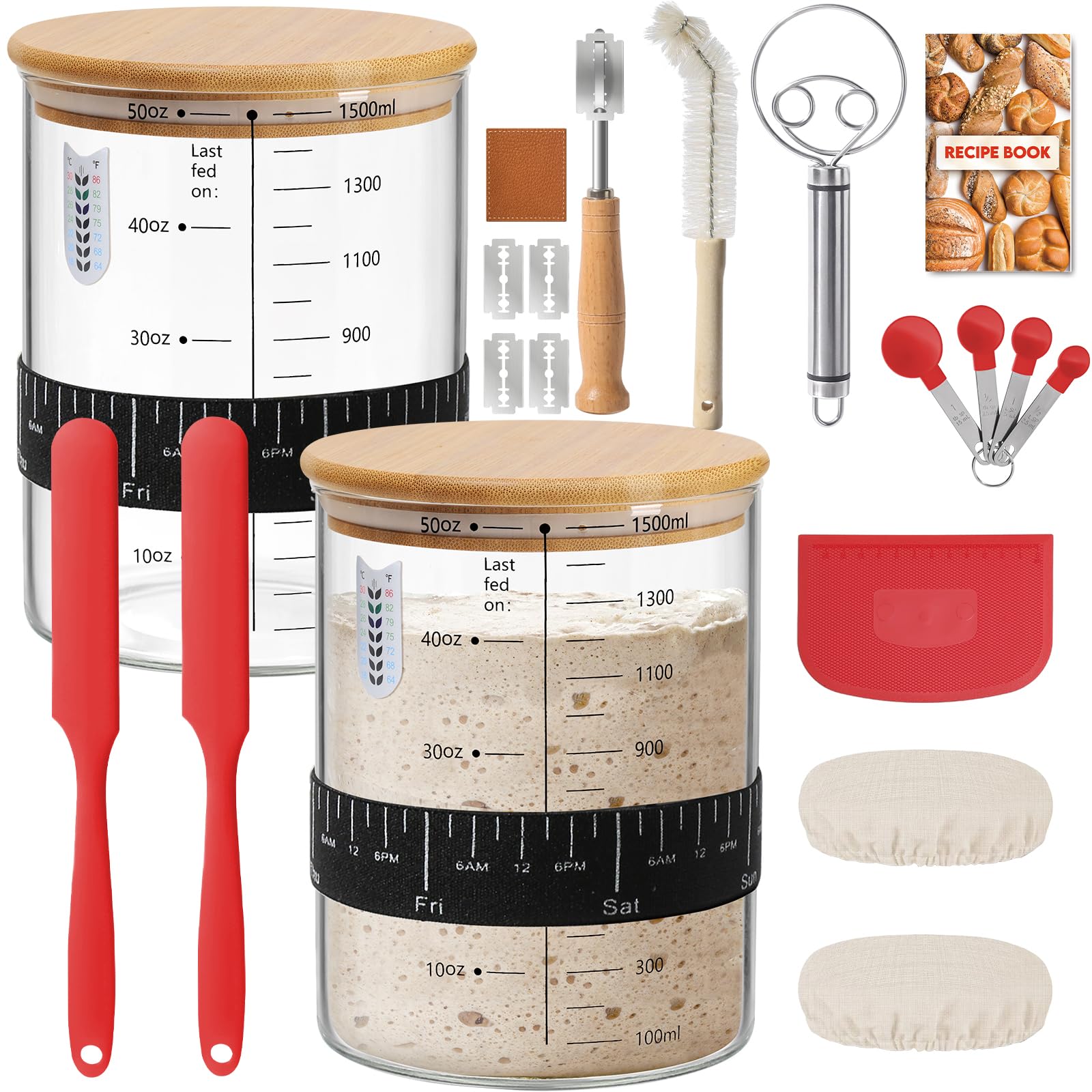 RYTOXILO sourdough jar kit 50oz wide-mouth view for easy fermentation tracking.